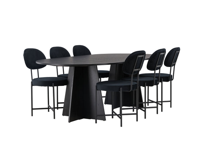 Venture Home Bootcut Oval Dining Table - Black / Black Fanéer +Stella Dining Chair - Black / Black Velvet _6