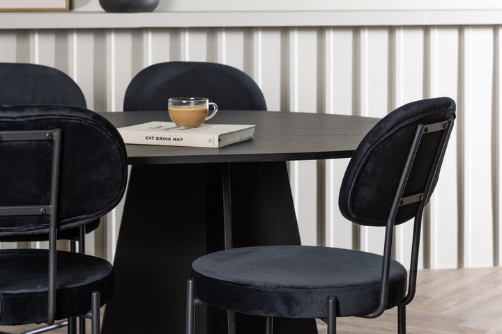 Venture Home Bootcut Oval Dining Table - Black / Black Fanéer +Stella Dining Chair - Black / Black Velvet _6
