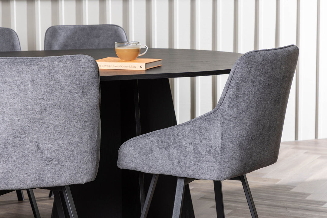Venture Home Bootcut Oval Dining Table - Black / Black Fanéer +Rosie Dining Chair - Black / Dark grey Fabric _6