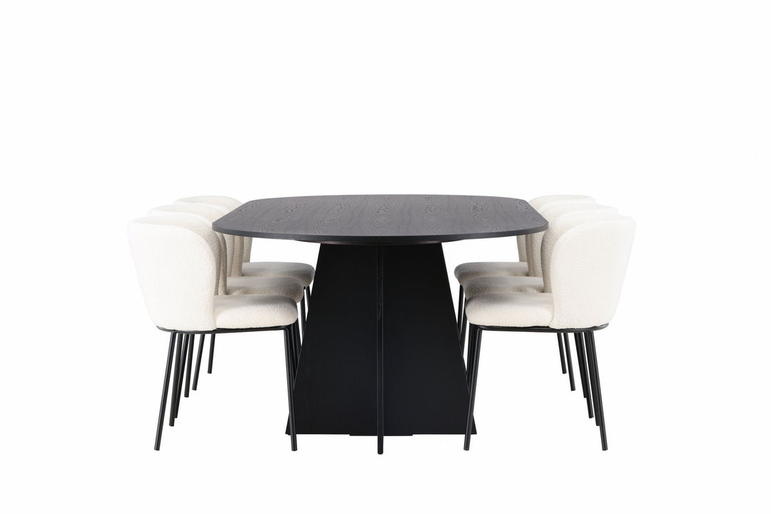 Venture Home Bootcut Oval Dining Table - Black / Black Fanéer +Edina Dining Chair - Black / White Boucle _6
