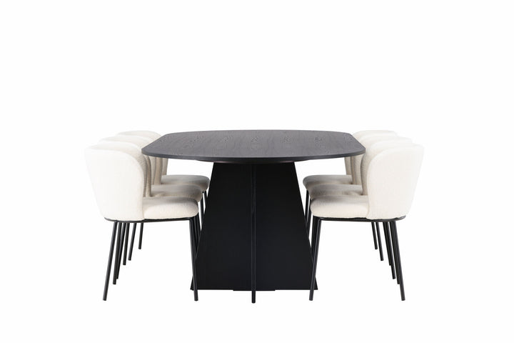 Venture Home Bootcut Oval Dining Table - Black / Black Fanéer +Edina Dining Chair - Black / White Boucle _6