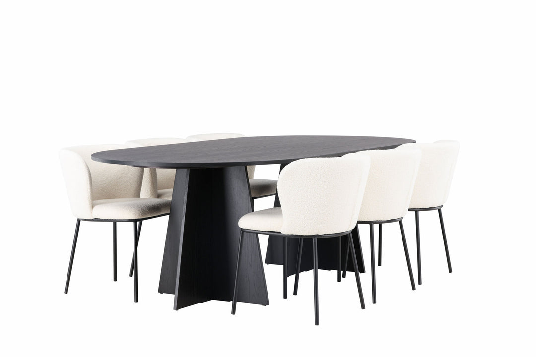 Venture Home Bootcut Oval Dining Table - Black / Black Fanéer +Edina Dining Chair - Black / White Boucle _6