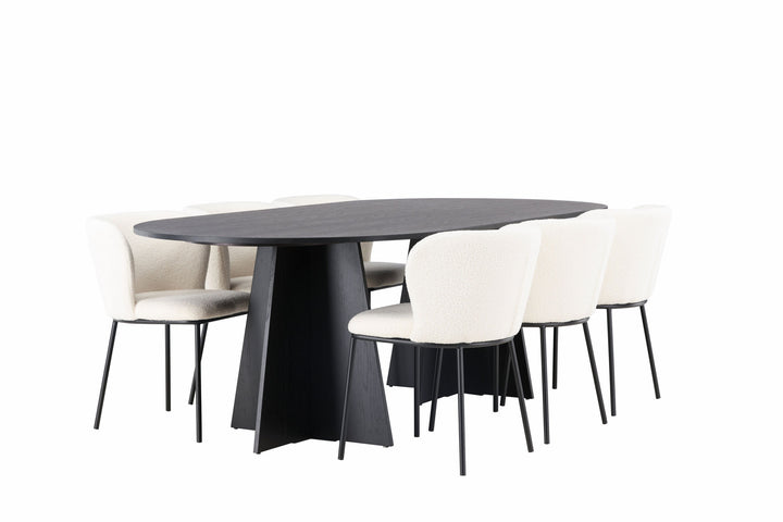 Venture Home Bootcut Oval Dining Table - Black / Black Fanéer +Edina Dining Chair - Black / White Boucle _6