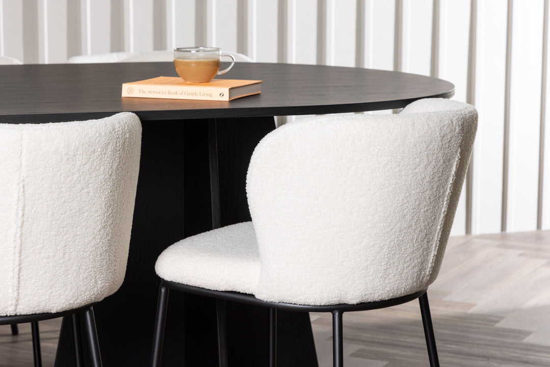 Venture Home Bootcut Oval Dining Table - Black / Black Fanéer +Edina Dining Chair - Black / White Boucle _6