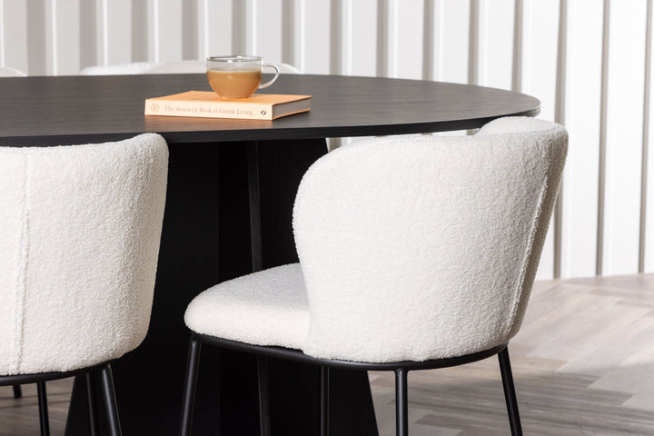 Venture Home Bootcut Oval Dining Table - Black / Black Fanéer +Edina Dining Chair - Black / White Boucle _6
