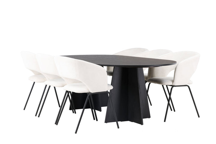 Venture Home Bootcut Oval Dining Table - Black / Black Fanéer +Day Dining Chair - Matte black / White Linen _6