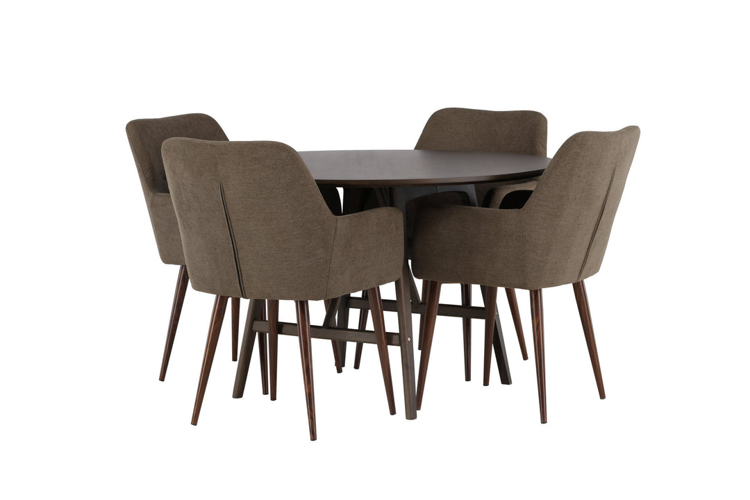 Venture Home Kaseidon Dining Table - Round - Rubberwood / Dark Brown MDF +Tomorrow Dining Chair - Dark walnut / Dark grey/Brown Fabric _4