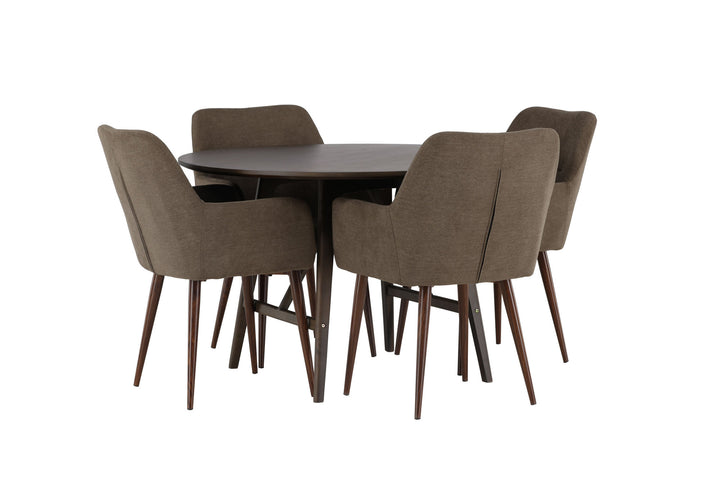 Venture Home Kaseidon Dining Table - Round - Rubberwood / Dark Brown MDF +Tomorrow Dining Chair - Dark walnut / Dark grey/Brown Fabric _4