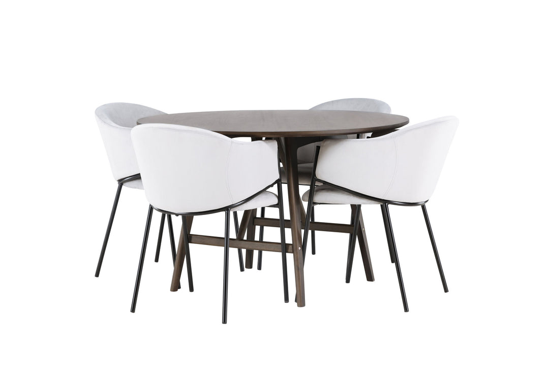 Venture Home Kaseidon Dining Table - Round - Rubberwood / Dark Brown MDF +Evelina Dining Chair - Black / Light grey Velvet _4