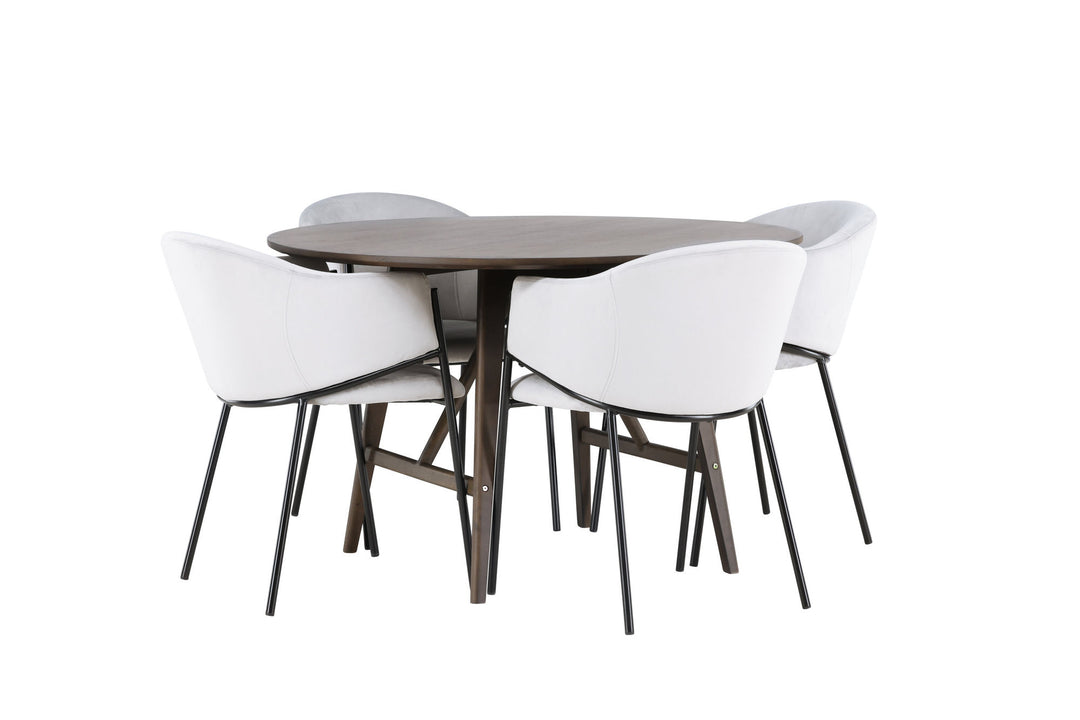 Venture Home Kaseidon Dining Table - Round - Rubberwood / Dark Brown MDF +Evelina Dining Chair - Black / Light grey Velvet _4