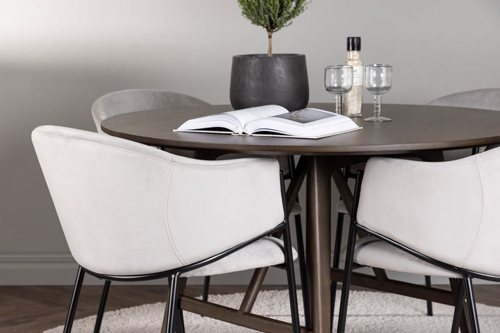 Venture Home Kaseidon Dining Table - Round - Rubberwood / Dark Brown MDF +Evelina Dining Chair - Black / Light grey Velvet _4