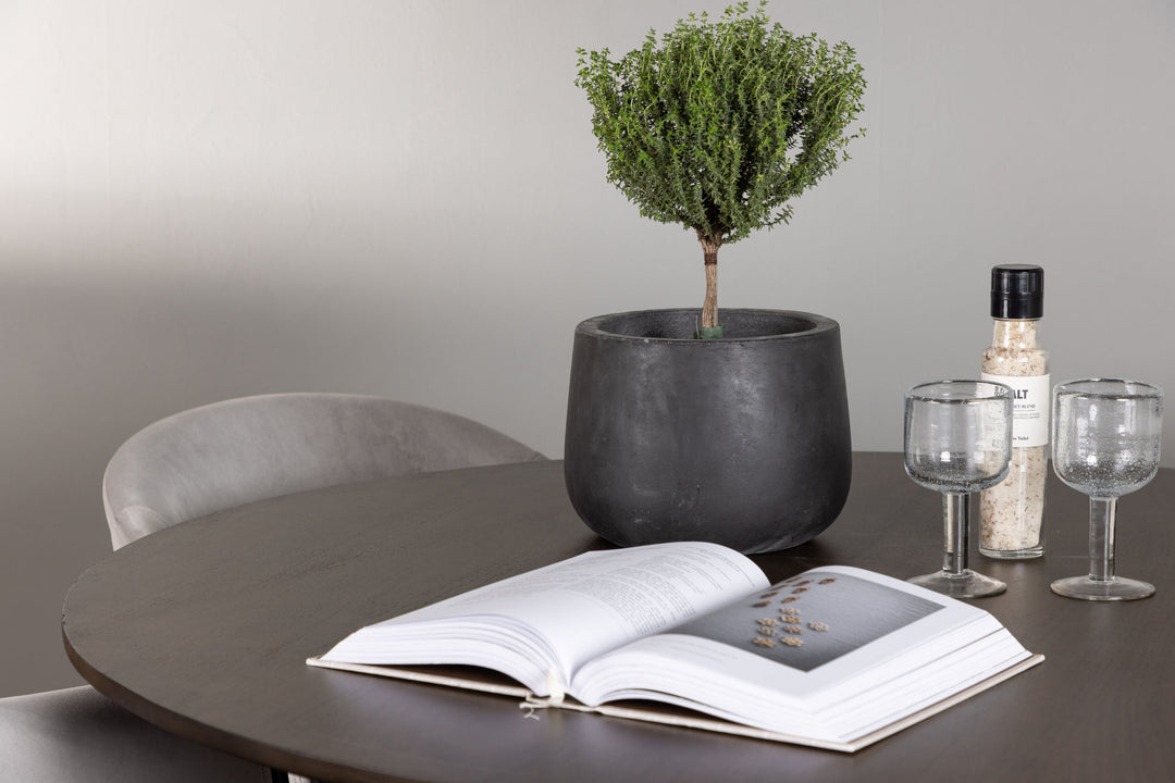 Venture Home Kaseidon Dining Table - Round - Rubberwood / Dark Brown MDF +Evelina Dining Chair - Black / Light grey Velvet _4