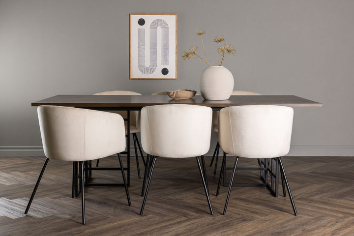 Venture Home Ystad Dining Table - Black / Mocca Oak Veneer +Berit Chair - Black / Beige Velvet _6
