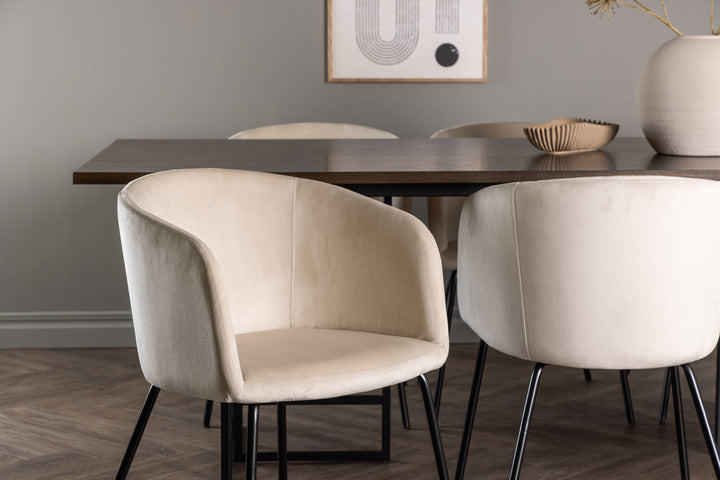 Venture Home Ystad Dining Table - Black / Mocca Oak Veneer +Berit Chair - Black / Beige Velvet _6