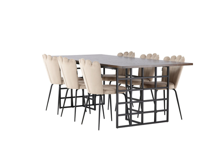 Venture Home Ystad Dining Table - Black / Mocca Oak Veneer +Limhamn Light Chair - Black / Beige Velvet _6