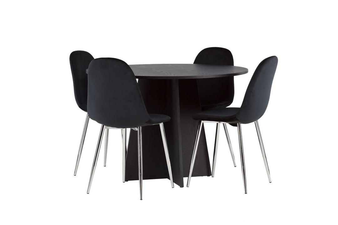Venture Home Bootcut Round Dining Table - Black / Black Fanéer +Polar Dining Chair - Black Velvet / Chrome _4