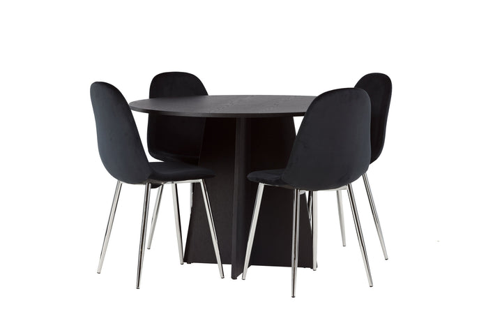 Venture Home Bootcut Round Dining Table - Black / Black Fanéer +Polar Dining Chair - Black Velvet / Chrome _4