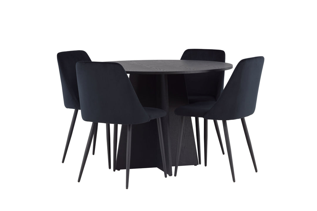 Venture Home Bootcut Round Dining Table - Black / Black Fanéer +Night Dining Chair - Black / Black Velvet _4