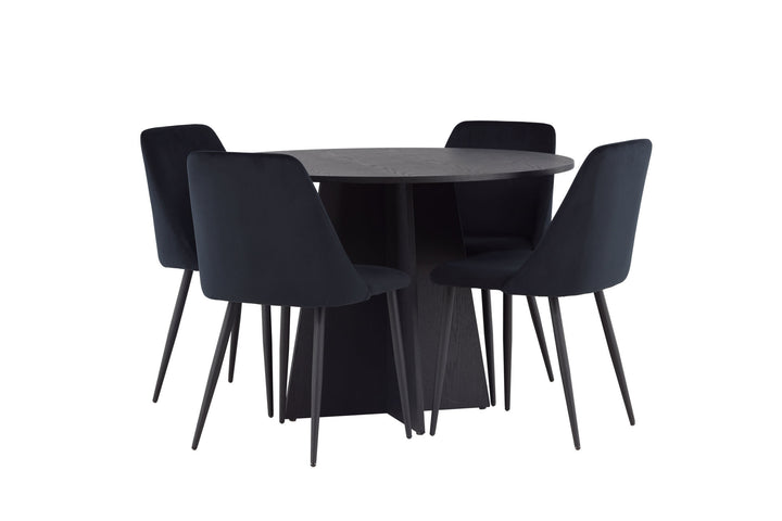Venture Home Bootcut Round Dining Table - Black / Black Fanéer +Night Dining Chair - Black / Black Velvet _4