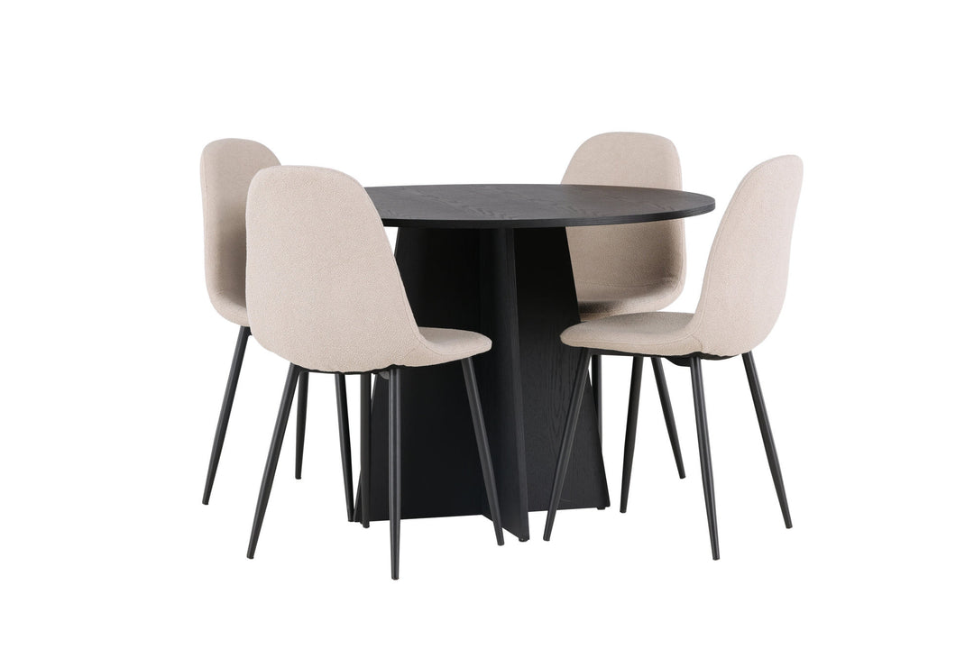 Venture Home Bootcut Round Dining Table - Black / Black Fanéer +Polar Dining Chair - Black / Beige Boucle _4