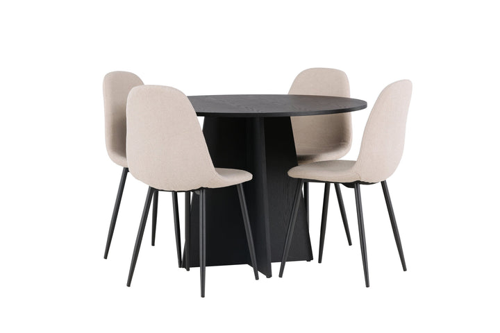 Venture Home Bootcut Round Dining Table - Black / Black Fanéer +Polar Dining Chair - Black / Beige Boucle _4