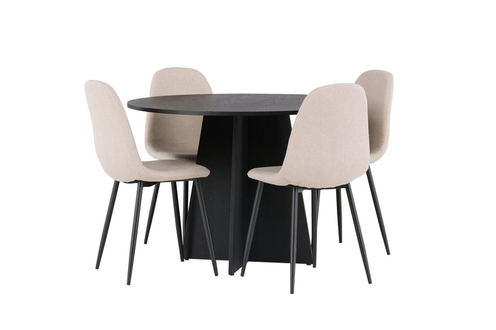 Venture Home Bootcut Round Dining Table - Black / Black Fanéer +Polar Dining Chair - Black / Beige Boucle _4