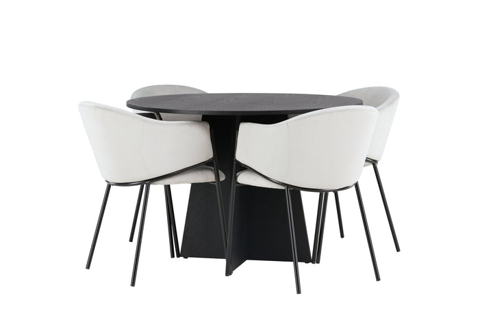 Venture Home Bootcut Round Dining Table - Black / Black Fanéer +Evelina Dining Chair - Black / Light grey Velvet _4