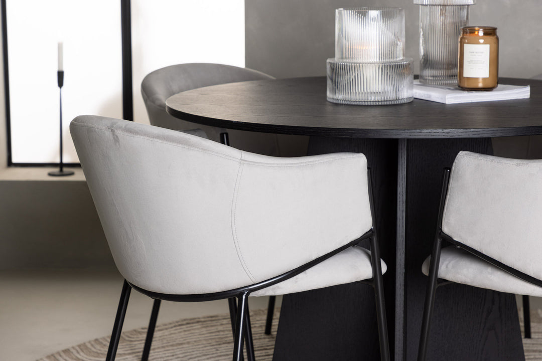 Venture Home Bootcut Round Dining Table - Black / Black Fanéer +Evelina Dining Chair - Black / Light grey Velvet _4
