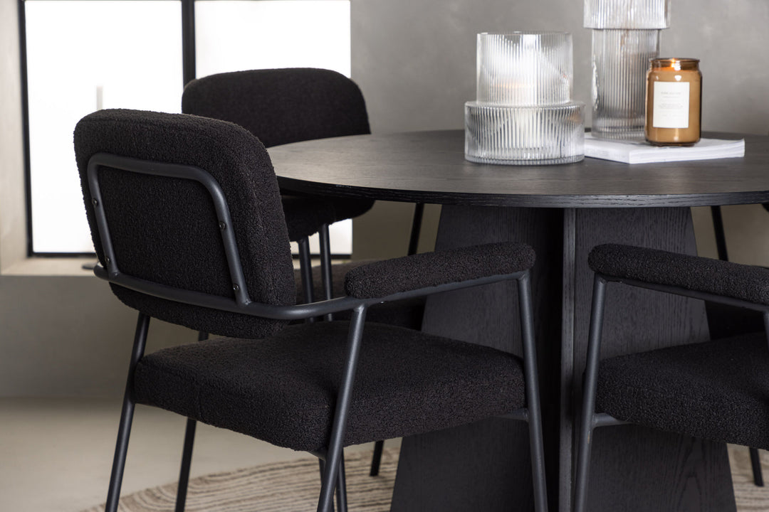 Venture Home Bootcut Round Dining Table - Black / Black Fanéer +Yesterday Dining Chair - Black / Black Boucle _4