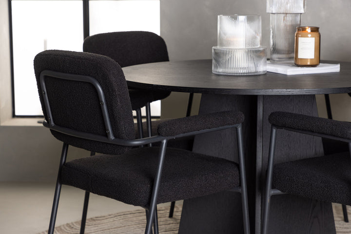 Venture Home Bootcut Round Dining Table - Black / Black Fanéer +Yesterday Dining Chair - Black / Black Boucle _4