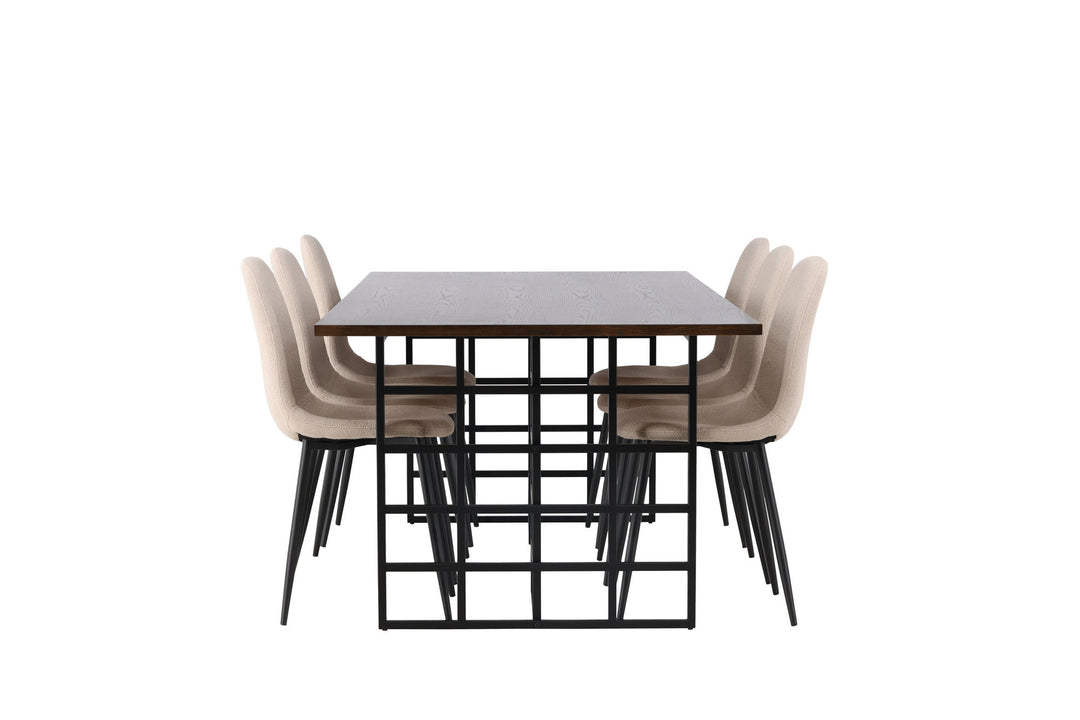 Venture Home Ystad Dining Table - Black / Mocca Oak Veneer +Polar Dining Chair - Black / Beige Boucle _6