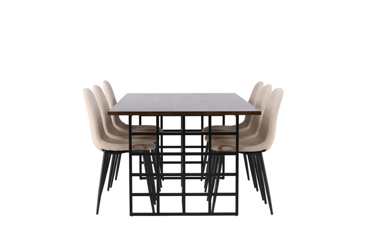 Venture Home Ystad Dining Table - Black / Mocca Oak Veneer +Polar Dining Chair - Black / Beige Boucle _6
