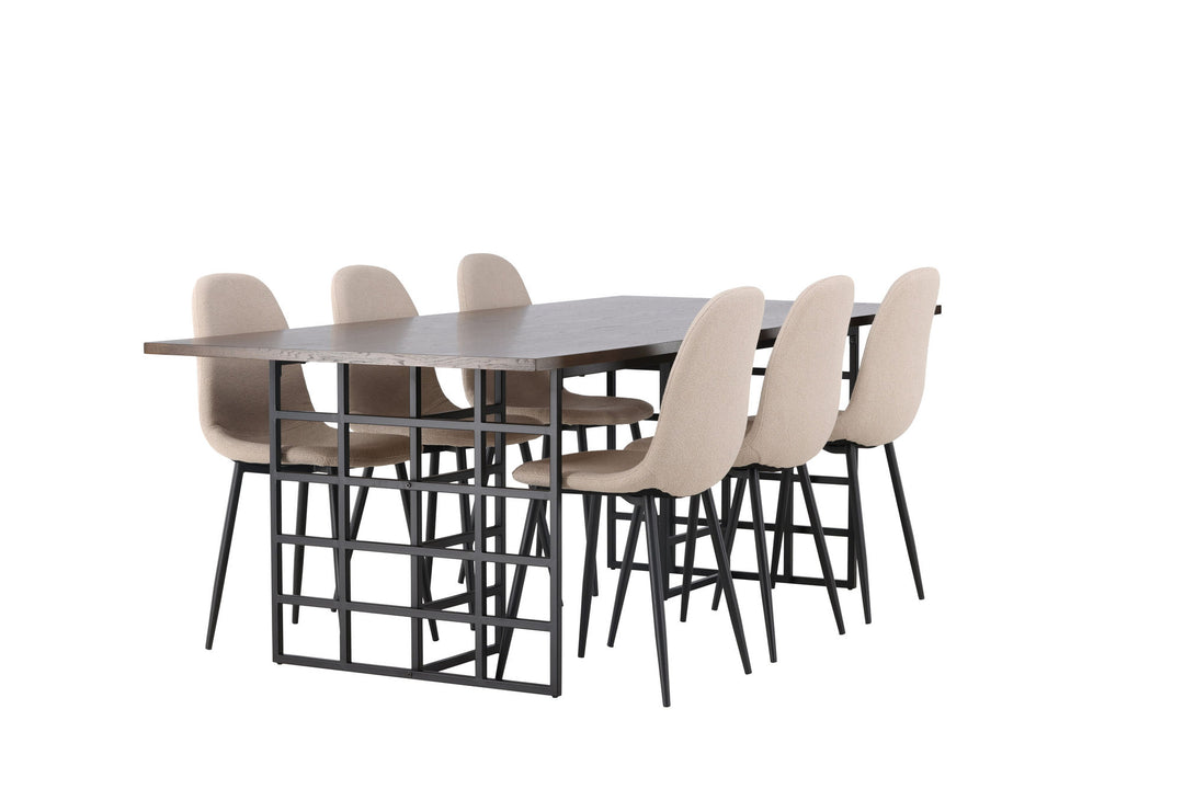 Venture Home Ystad Dining Table - Black / Mocca Oak Veneer +Polar Dining Chair - Black / Beige Boucle _6