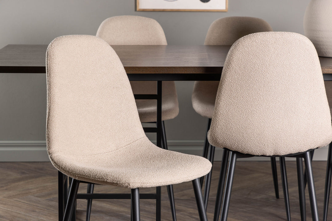 Venture Home Ystad Dining Table - Black / Mocca Oak Veneer +Polar Dining Chair - Black / Beige Boucle _6