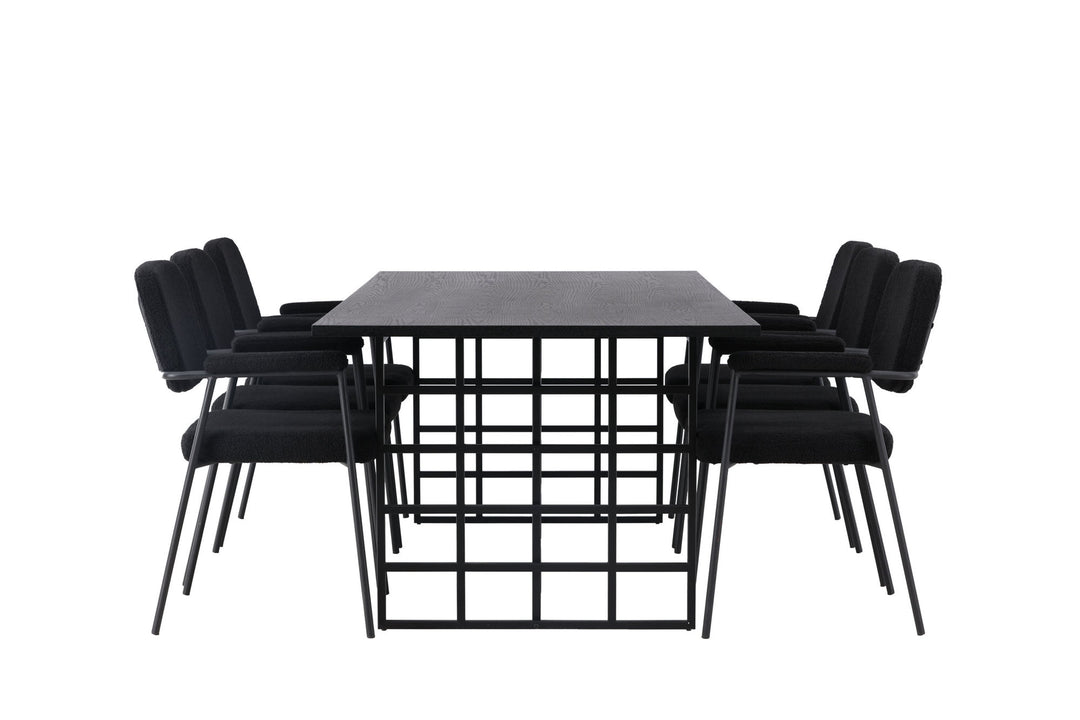 Venture Home Ystad Dining Table - Black / Black Oak Veneer +Yesterday Dining Chair - Black / Black Boucle _6