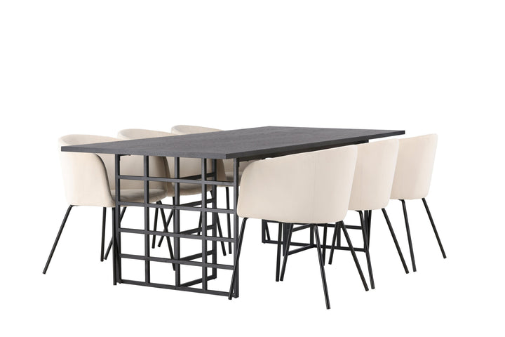 Venture Home Ystad Dining Table - Black / Black Oak Veneer +Berit Chair - Black / Beige Velvet _6