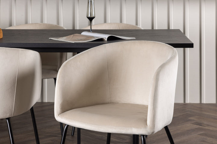 Venture Home Ystad Dining Table - Black / Black Oak Veneer +Berit Chair - Black / Beige Velvet _6