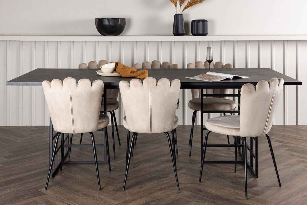 Venture Home Ystad Dining Table - Black / Black Oak Veneer +Limhamn Light Chair - Black / Beige Velvet _6