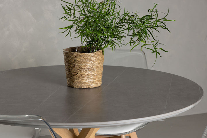 Venture Home Piazza Dining Table - Natural / Dark Grey Spraystone +Edvin Dining Chair - Nature / PET (seat cushion white) PET surface,seat with usual sponge _4