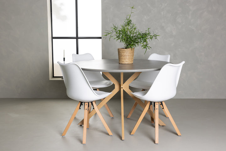 Venture Home Piazza Dining Table - Natural / Dark Grey Spraystone +Zeno Dining Chair - Nature woodlook / White PP _4
