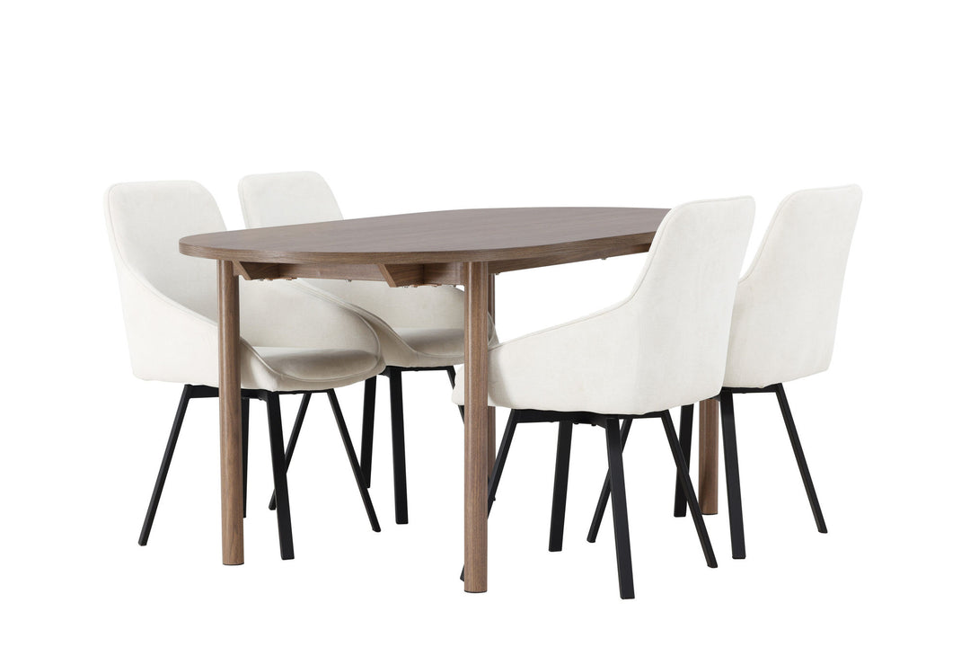 Venture Home Andy Dining Table 180*75 - Natural / Natural MDF +Rosie Dining Chair - Black / Beige Fabric _4