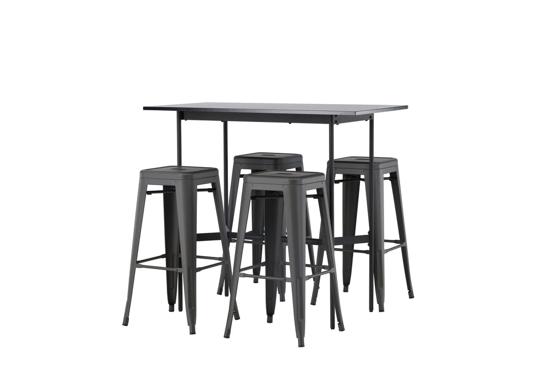 Venture Home Rax Bar Table 120*60 - Black / Black MDF +Tempe Bar Chair - Dark Grey / Metal _4