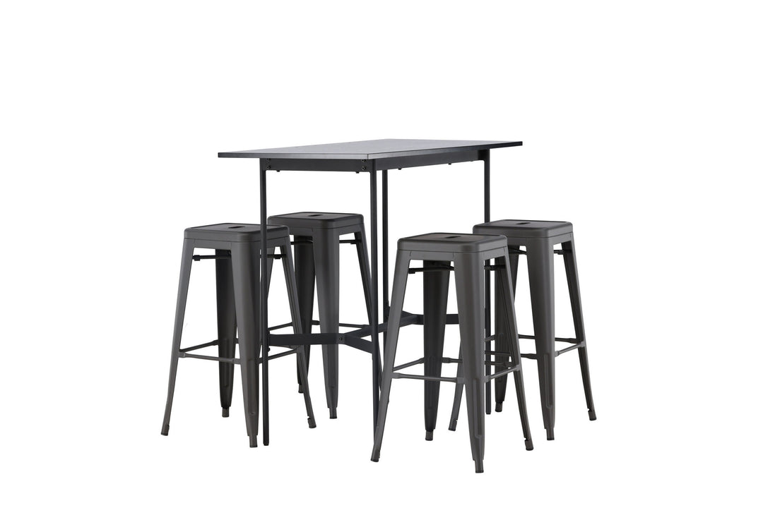 Venture Home Rax Bar Table 120*60 - Black / Black MDF +Tempe Bar Chair - Dark Grey / Metal _4