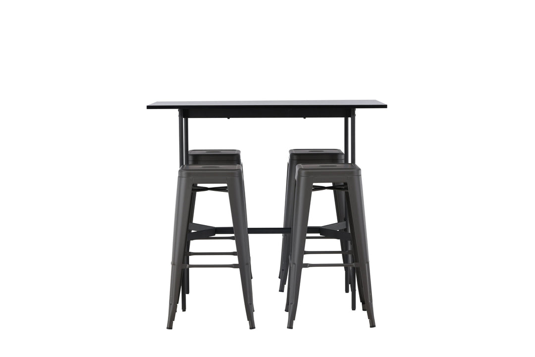 Venture Home Rax Bar Table 120*60 - Black / Black MDF +Tempe Bar Chair - Dark Grey / Metal _4