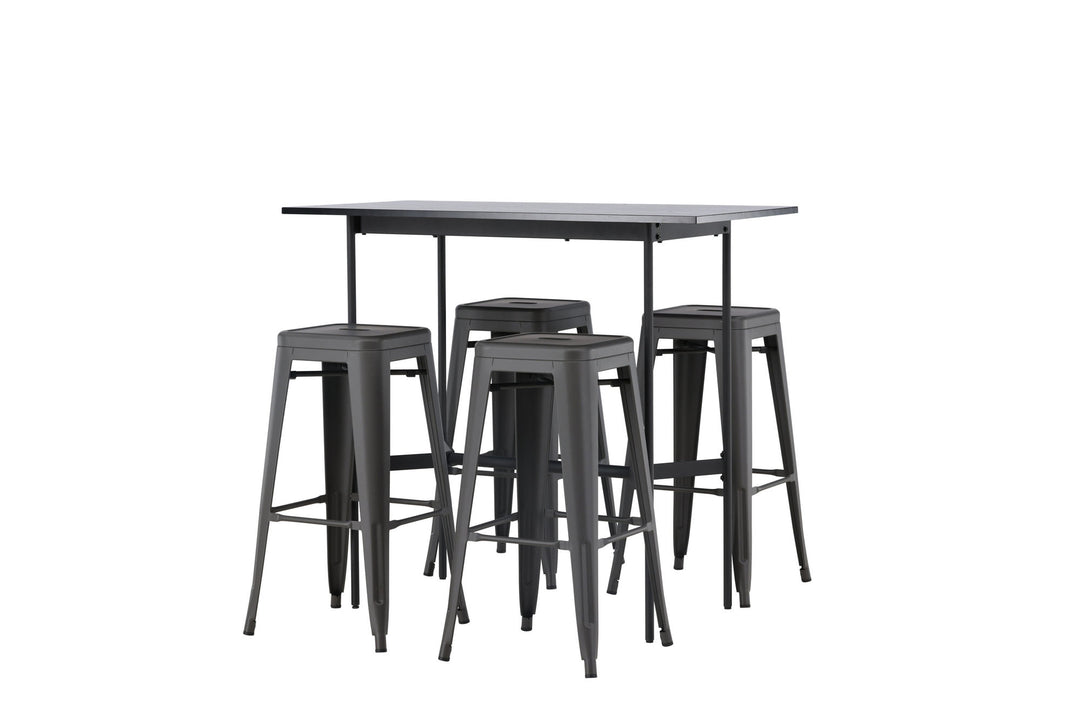 Venture Home Rax Bar Table 120*60 - Black / Black MDF +Tempe Bar Chair - Dark Grey / Metal _4
