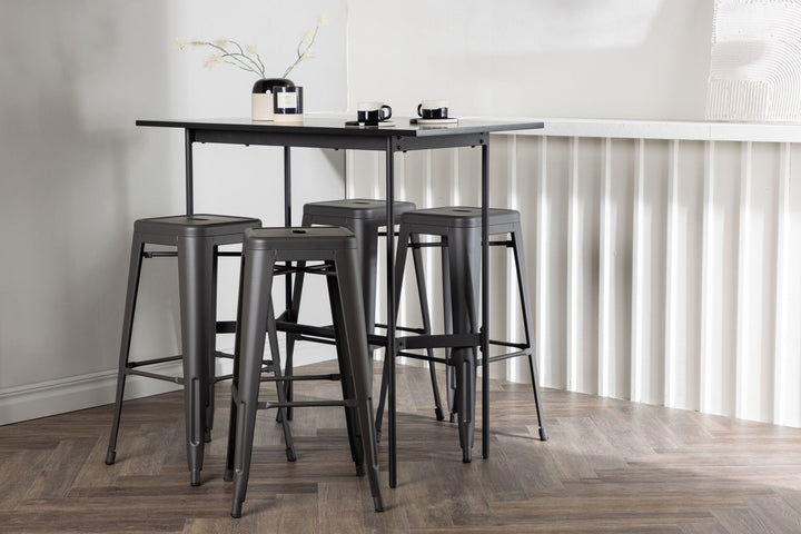 Venture Home Rax Bar Table 120*60 - Black / Black MDF +Tempe Bar Chair - Dark Grey / Metal _4