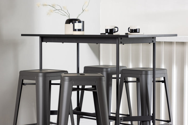 Venture Home Rax Bar Table 120*60 - Black / Black MDF +Tempe Bar Chair - Dark Grey / Metal _4