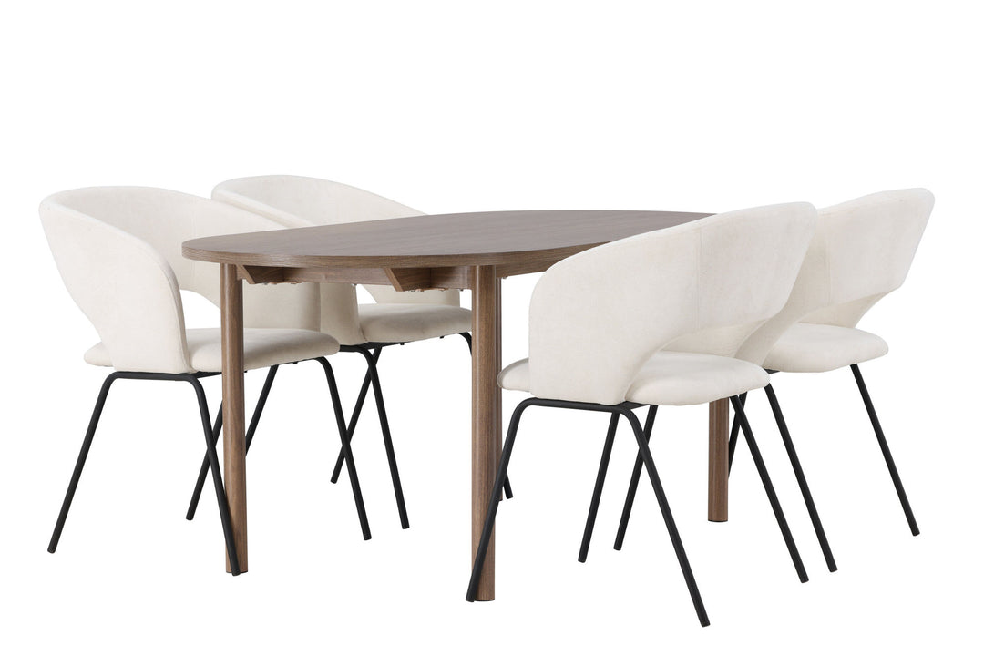 Venture Home Andy Dining Table 180*75 - Natural / Natural MDF +Day Dining Chair - Matte black / White Linen _4