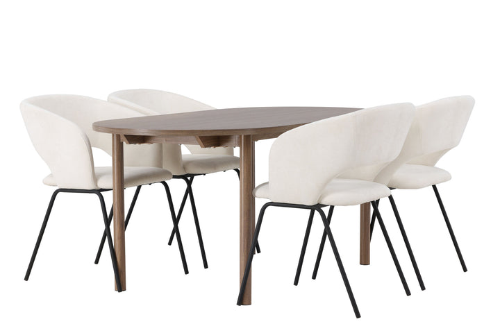 Venture Home Andy Dining Table 180*75 - Natural / Natural MDF +Day Dining Chair - Matte black / White Linen _4