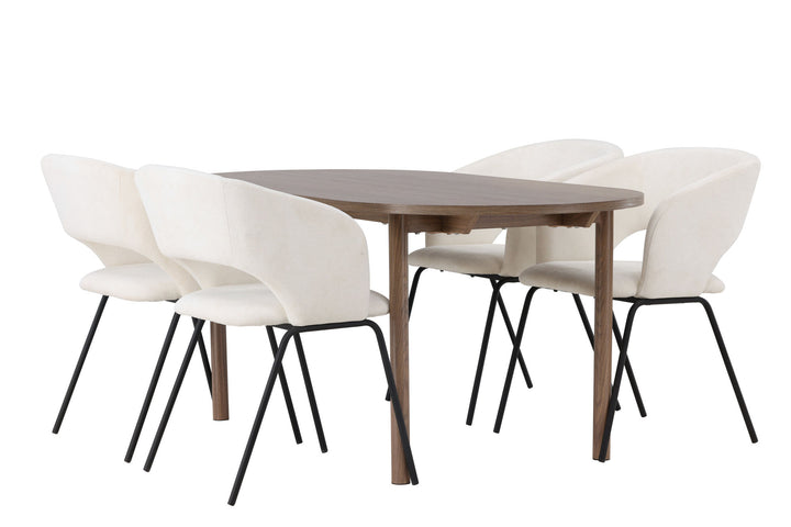 Venture Home Andy Dining Table 180*75 - Natural / Natural MDF +Day Dining Chair - Matte black / White Linen _4